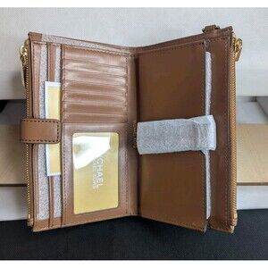 Michael Kors Jet Set Double Zip Wristlet/Wallet- Natural/Luggage (Brown) NWT